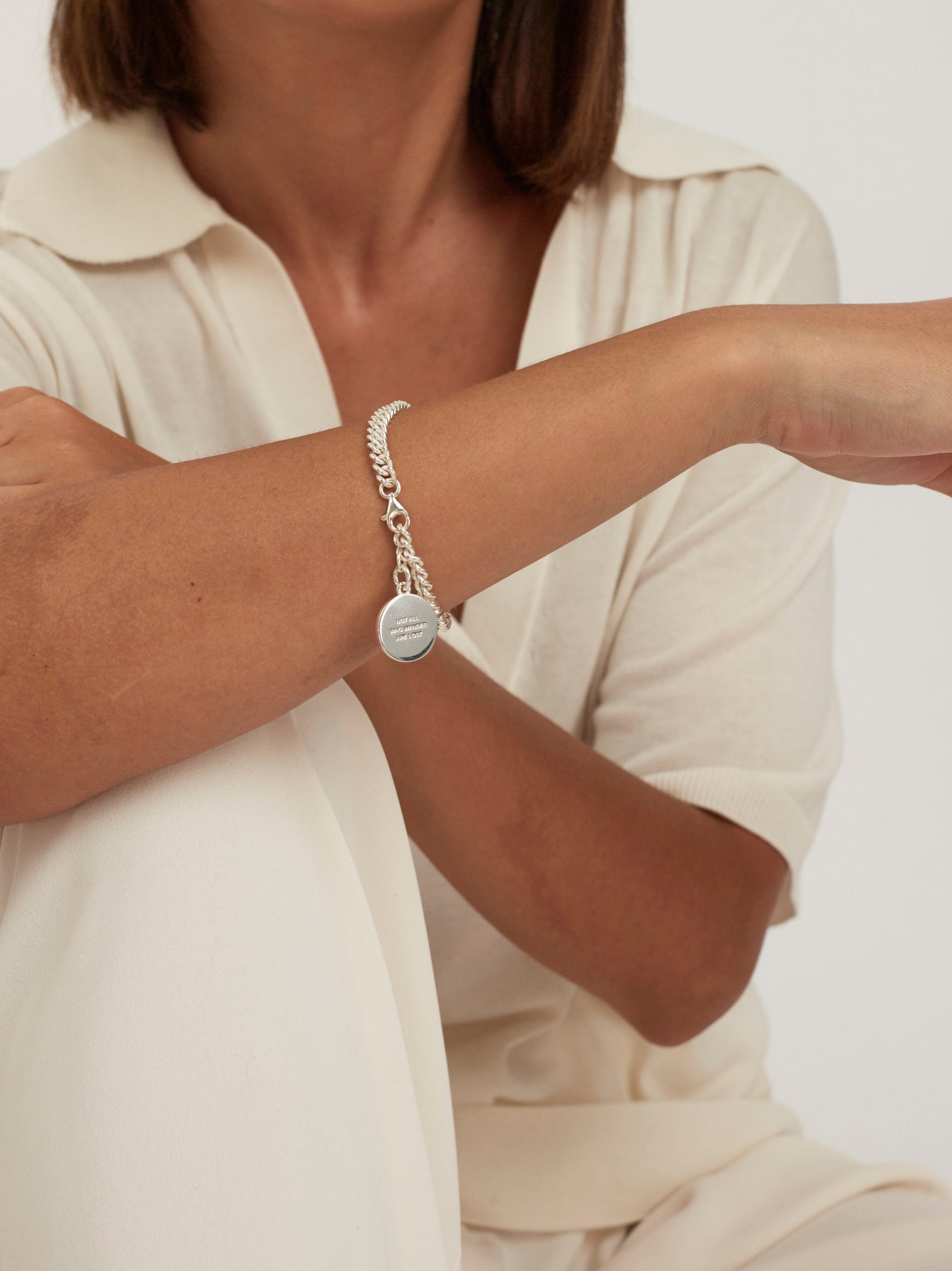 Silver Compass Curb Link Bracelet