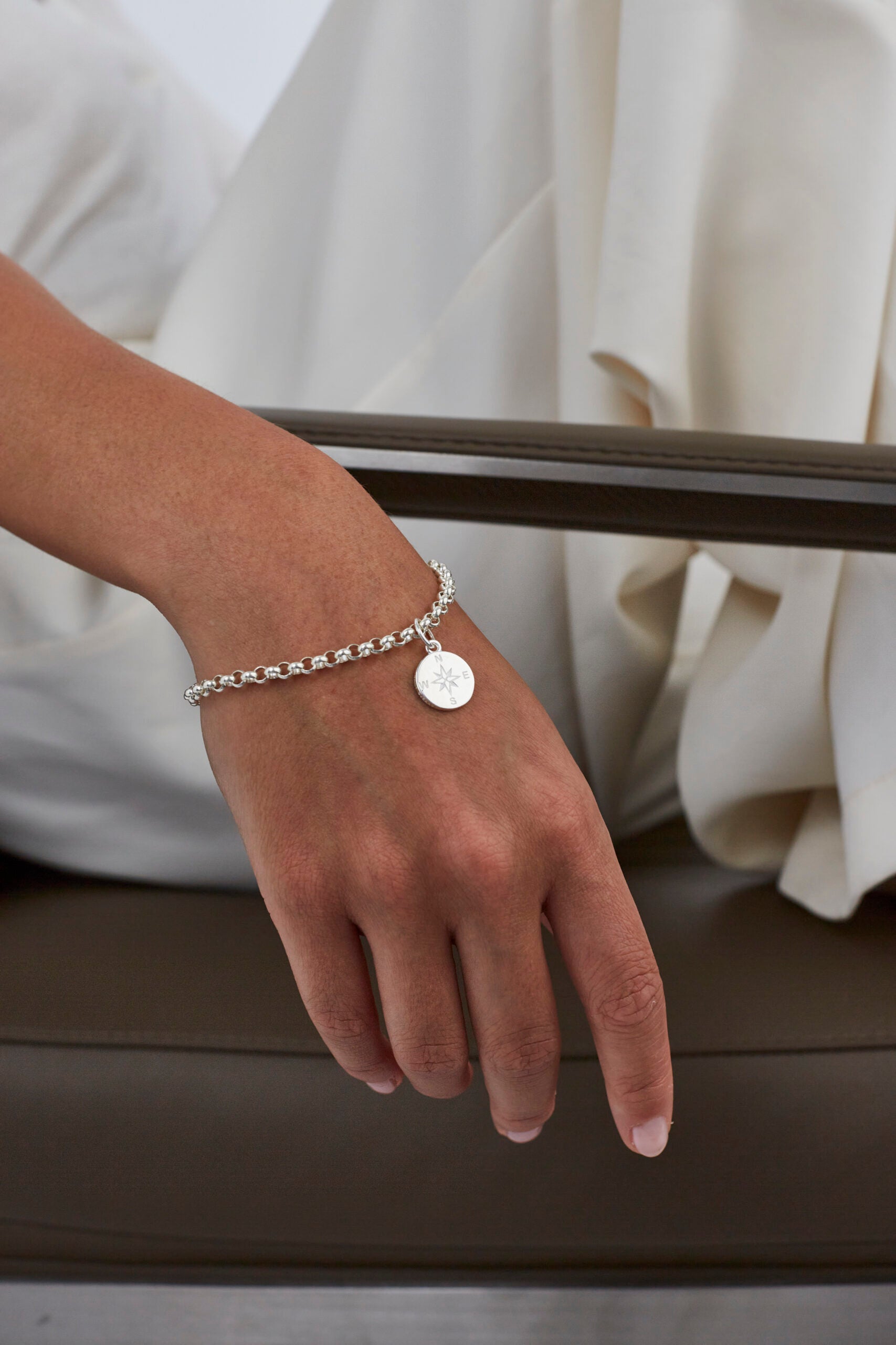 Silver Belcher Bracelet With Compass