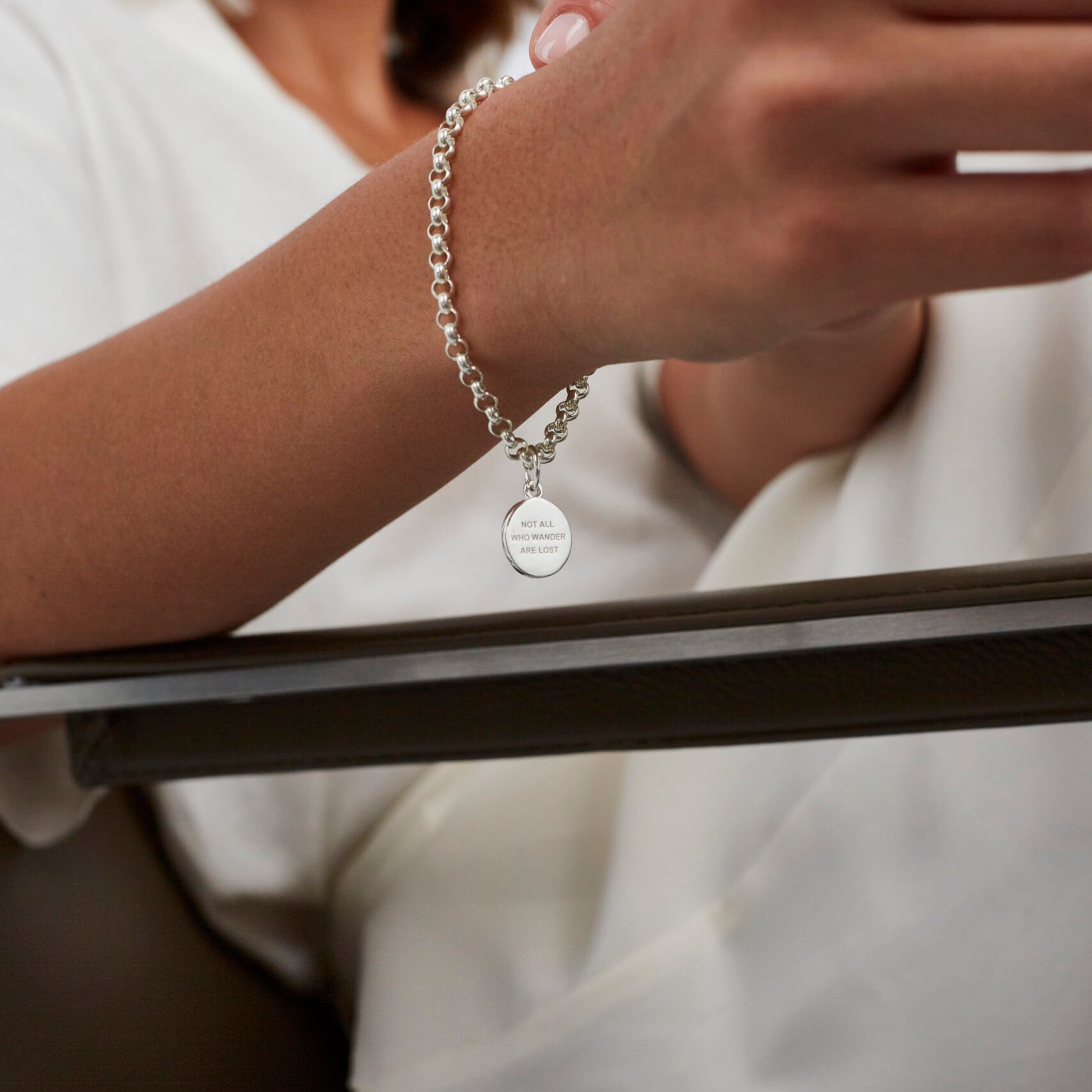 Silver Belcher Bracelet With Compass