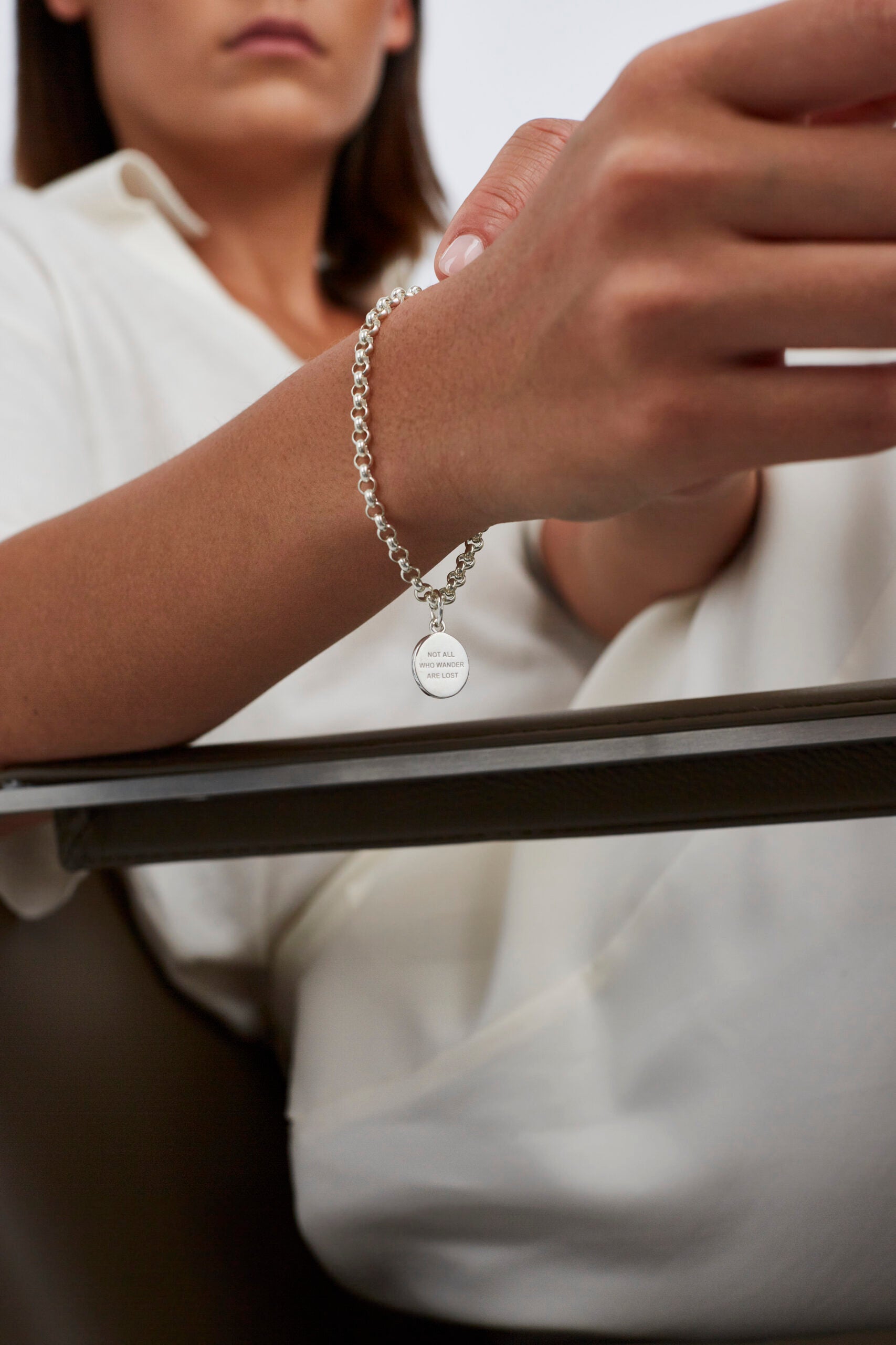 Silver Belcher Bracelet With Compass