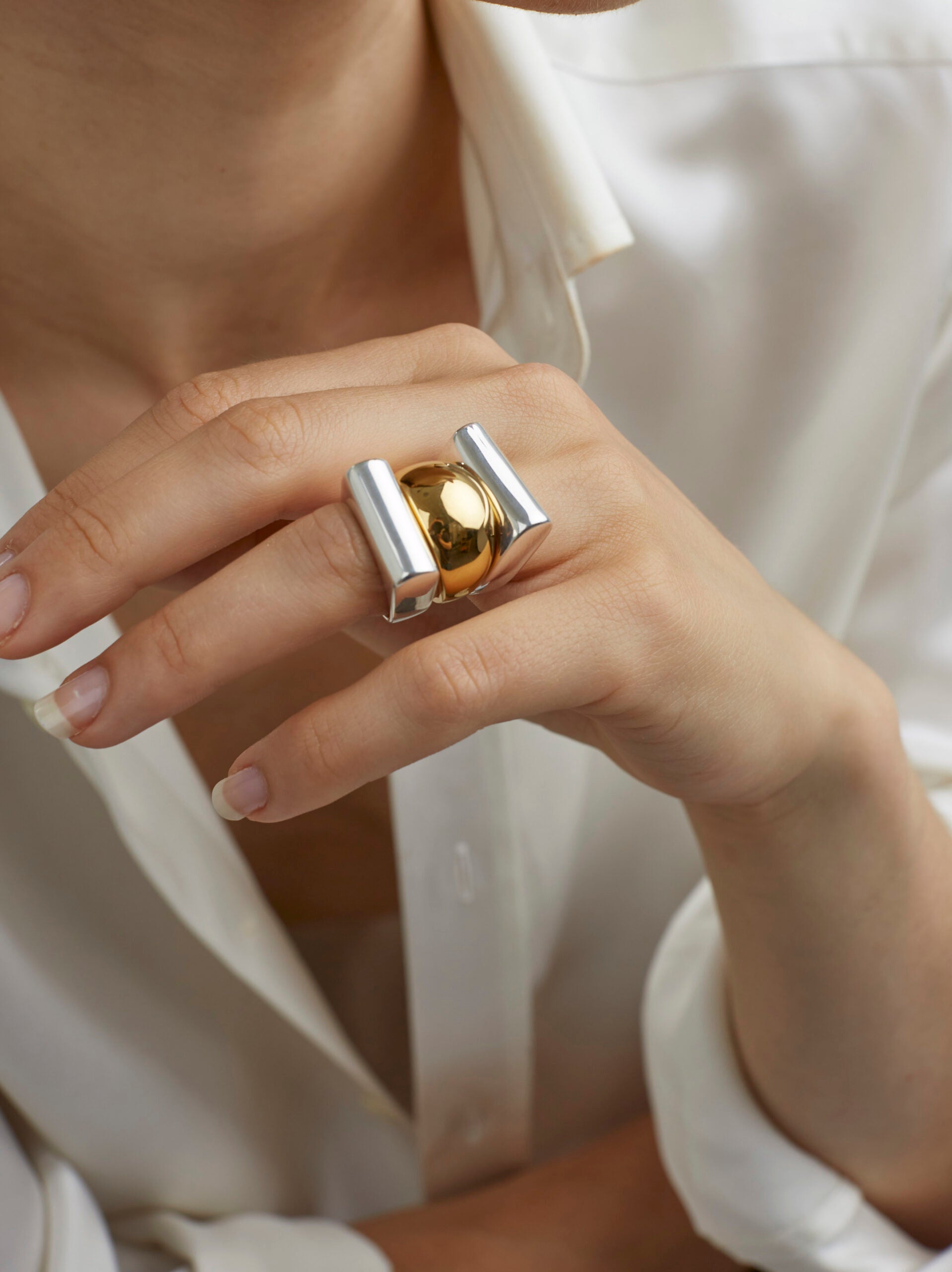 Silver and Gold Ridge Triple Ring Set