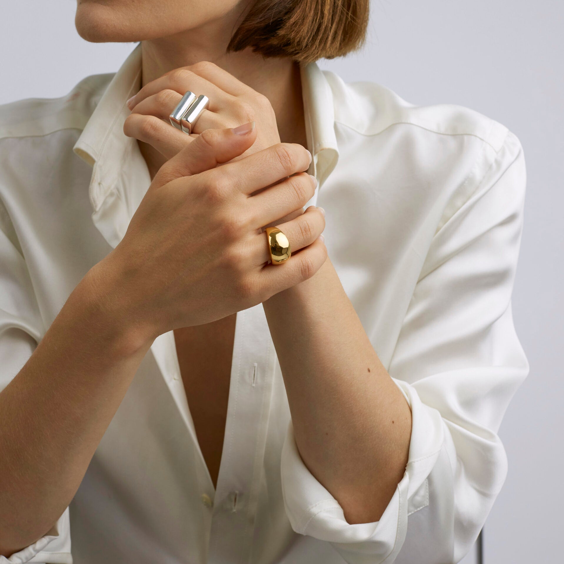 Silver and Gold Ridge Triple Ring Set