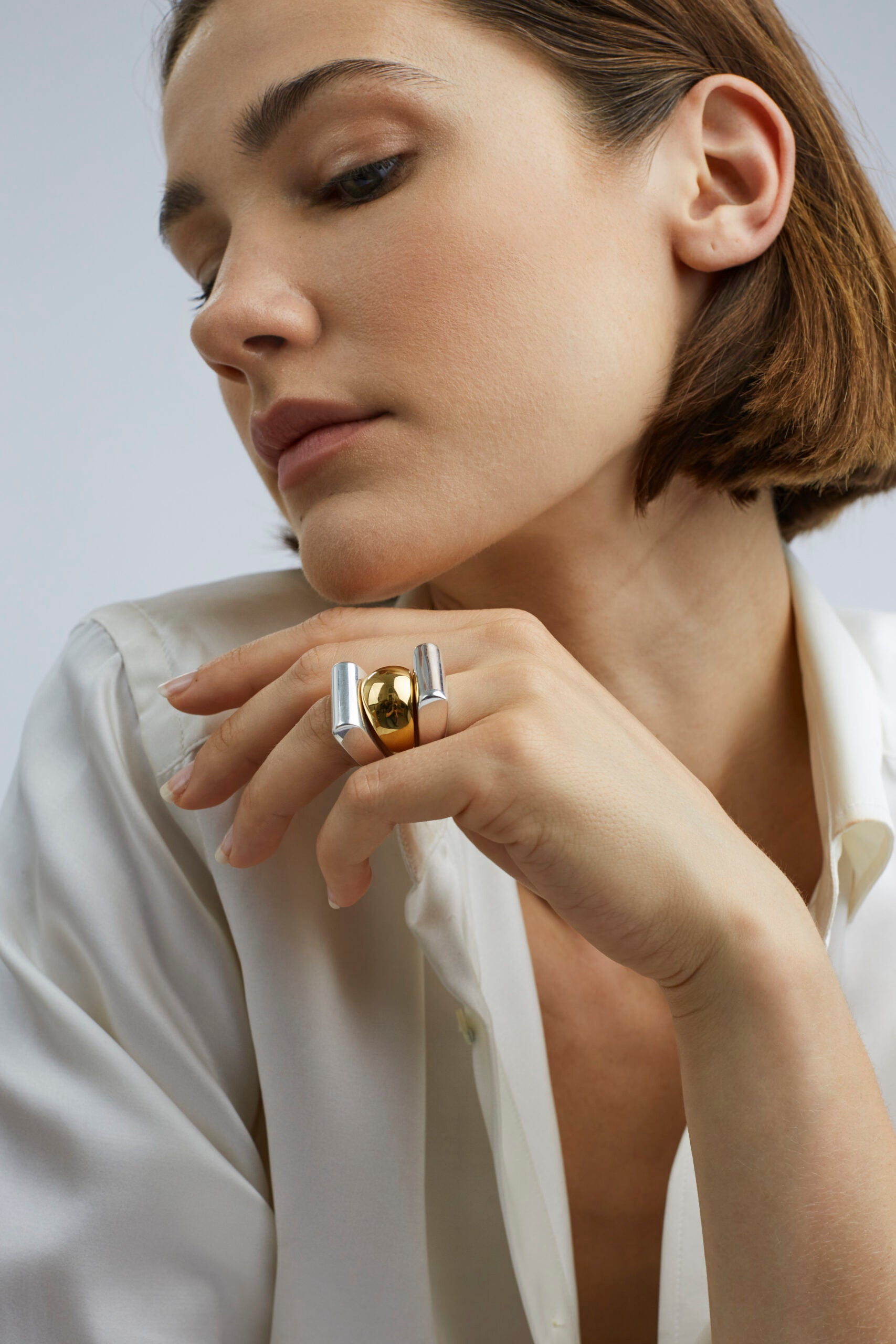 Silver and Gold Ridge Triple Ring Set