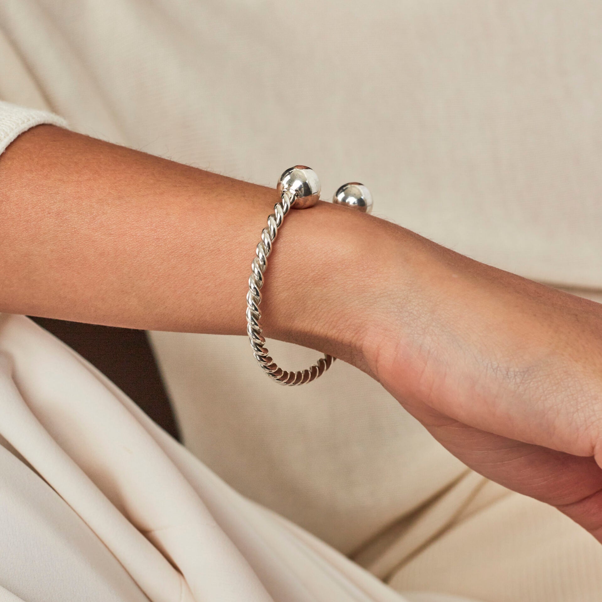 Silver Roped Torque Bangle