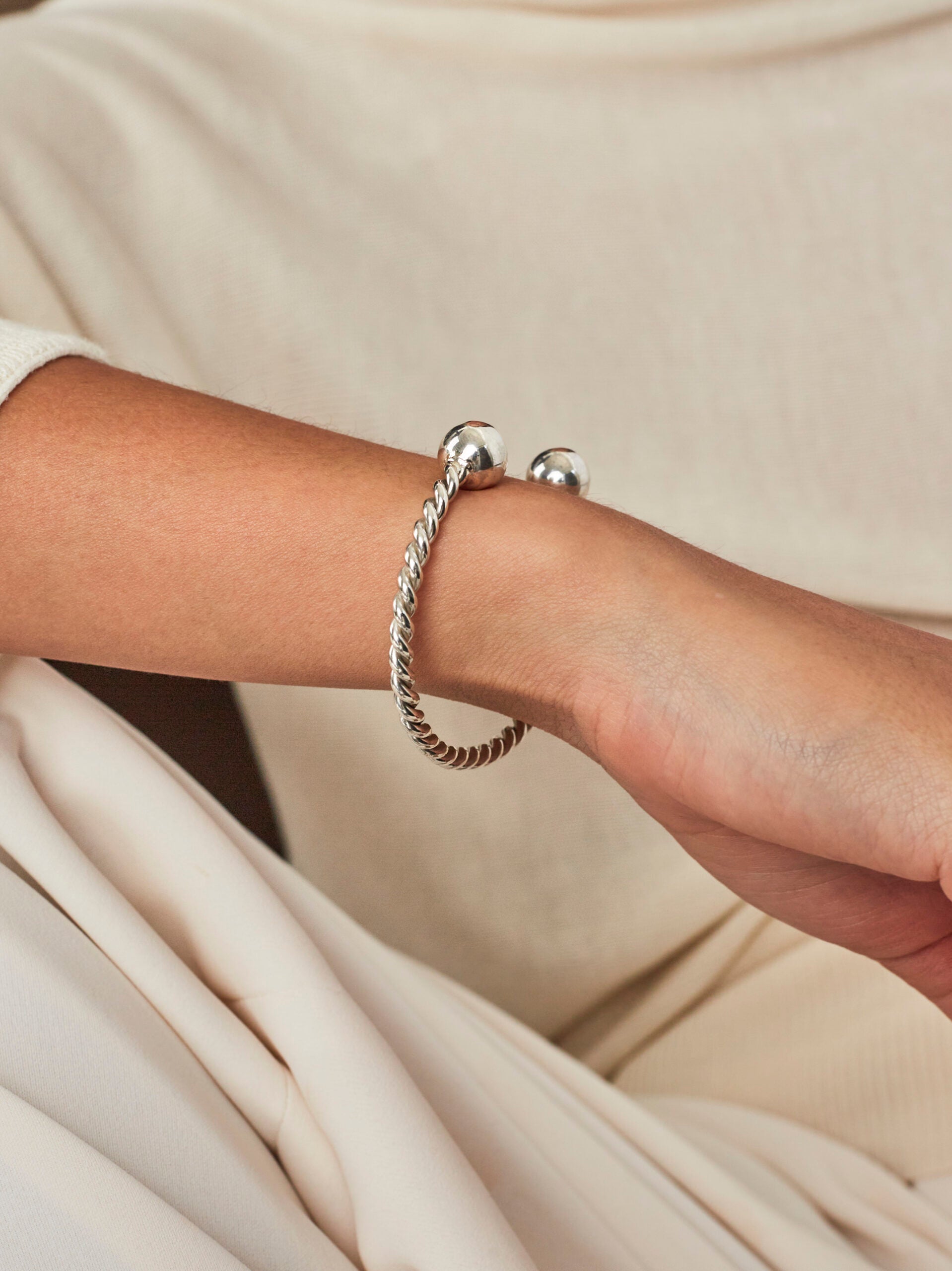 Silver Roped Torque Bangle