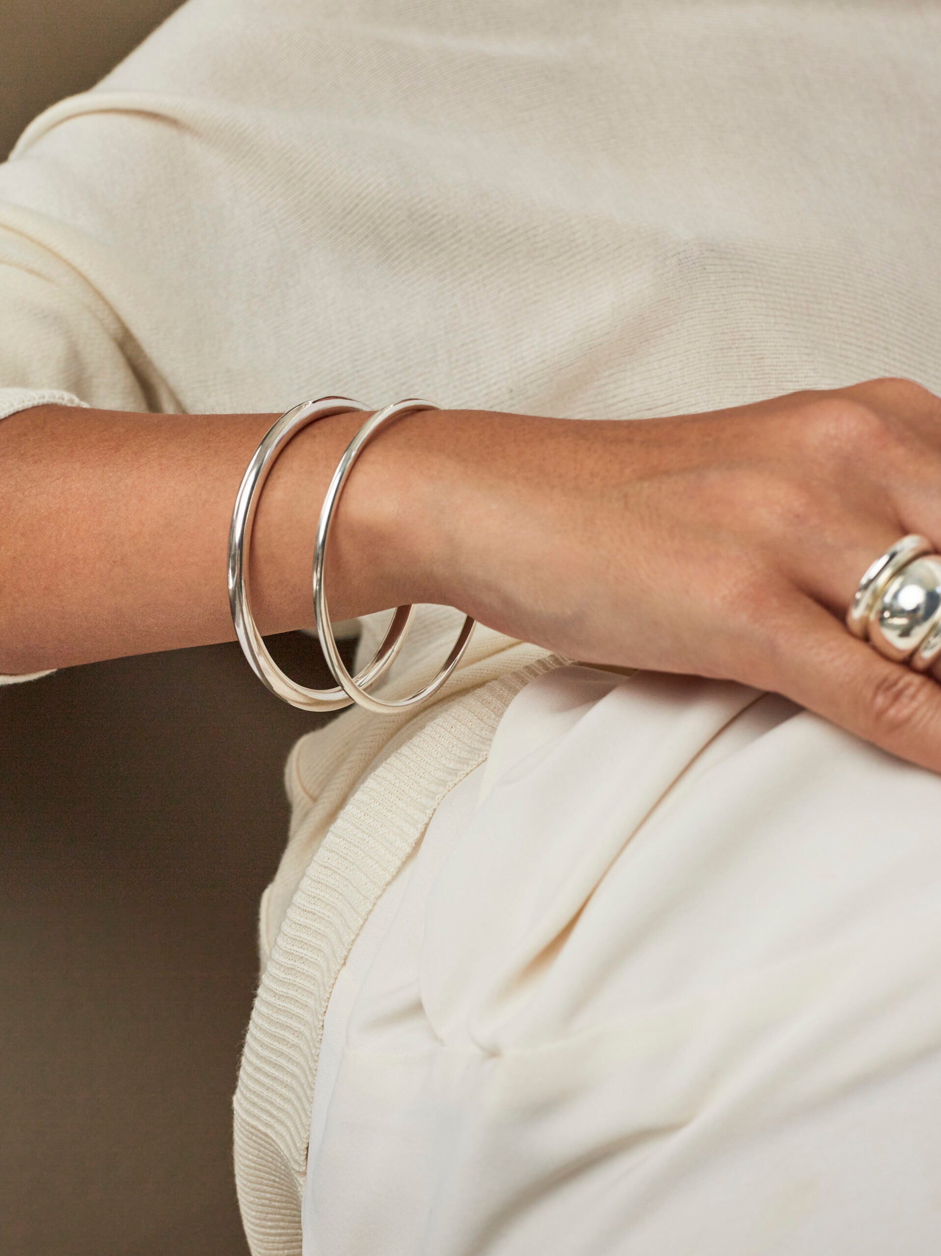 Silver Plain Bangle Set