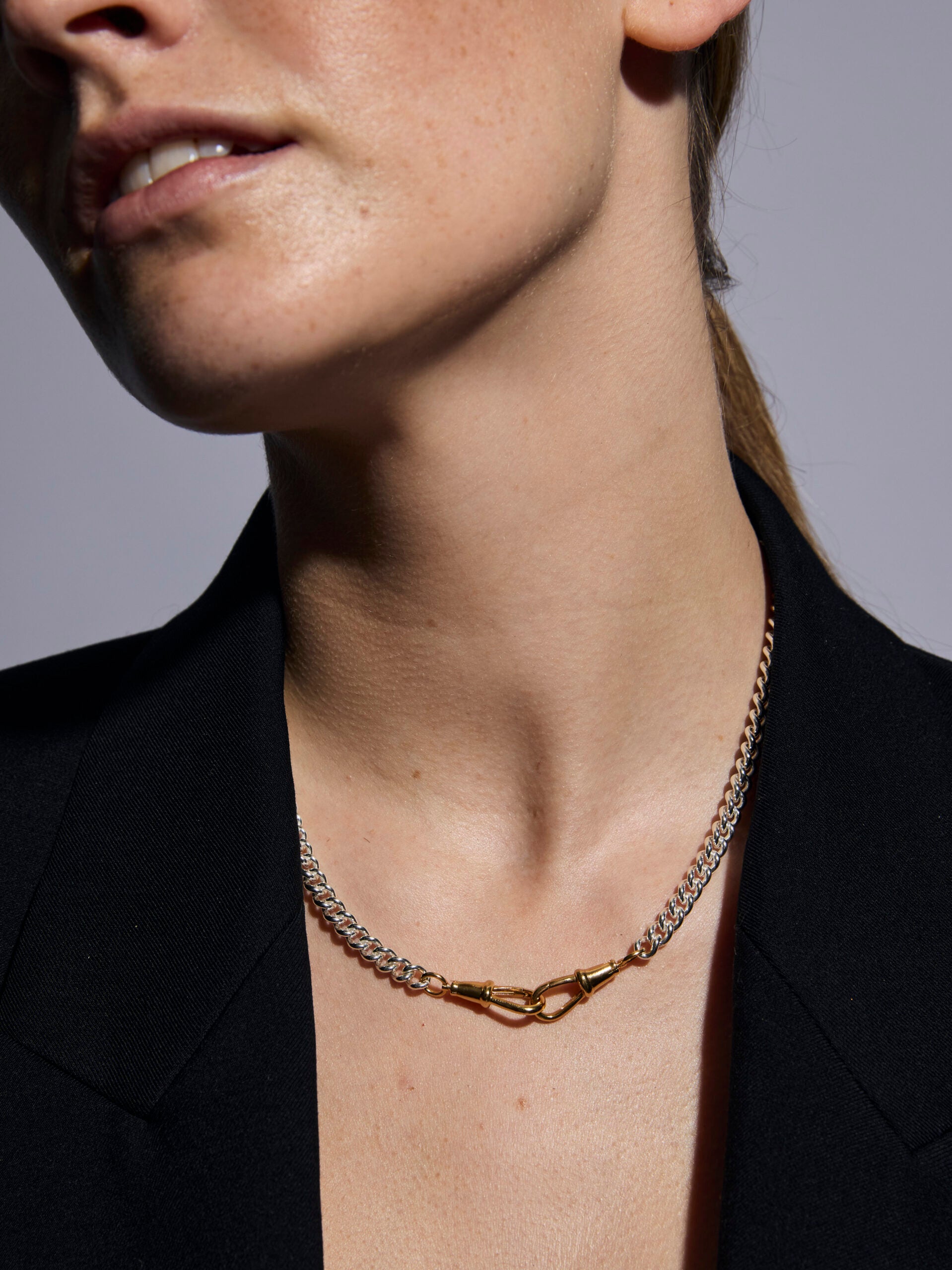 Slim Silver and Gold Curb Clipt Necklace