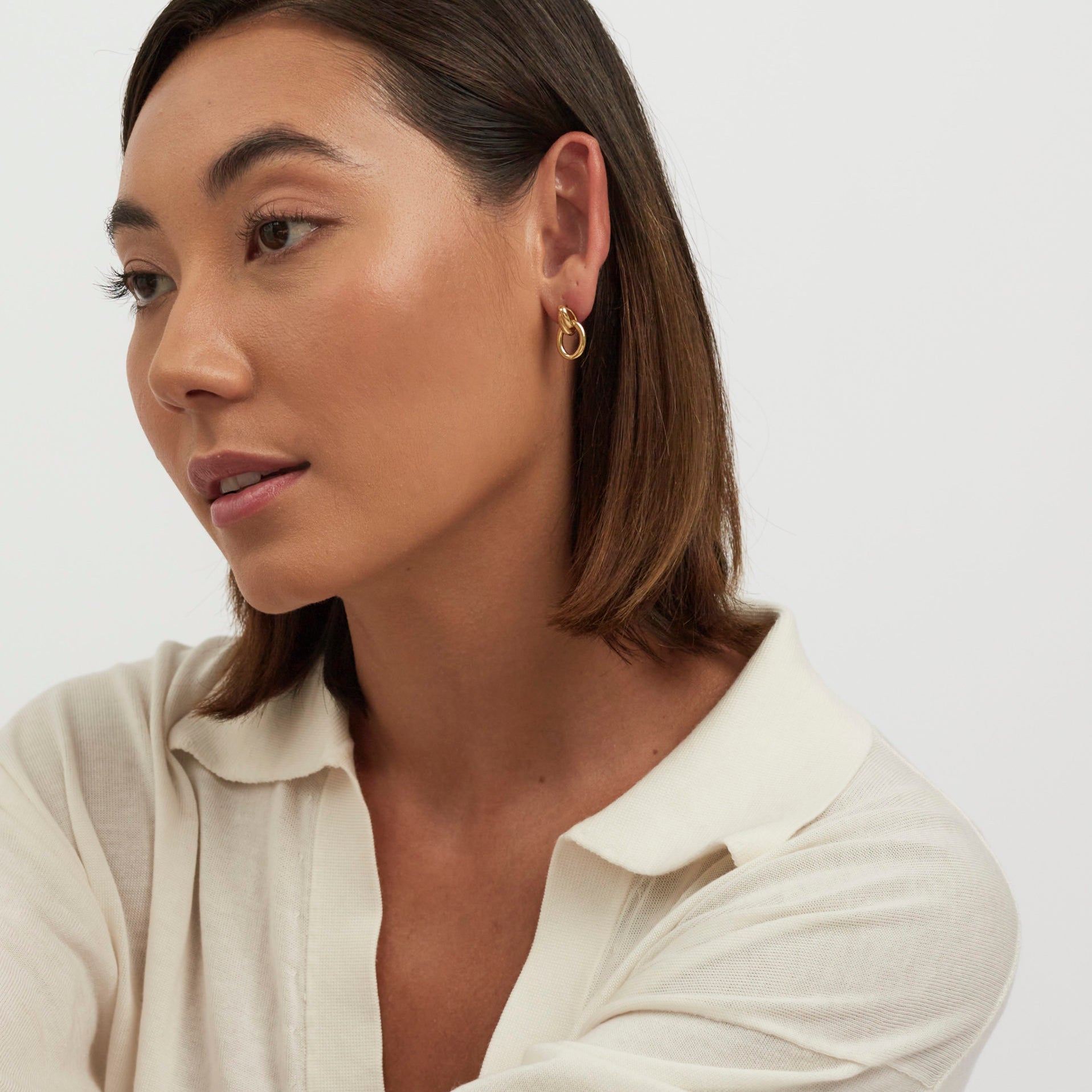Small Gold Double Link Stud Earrings