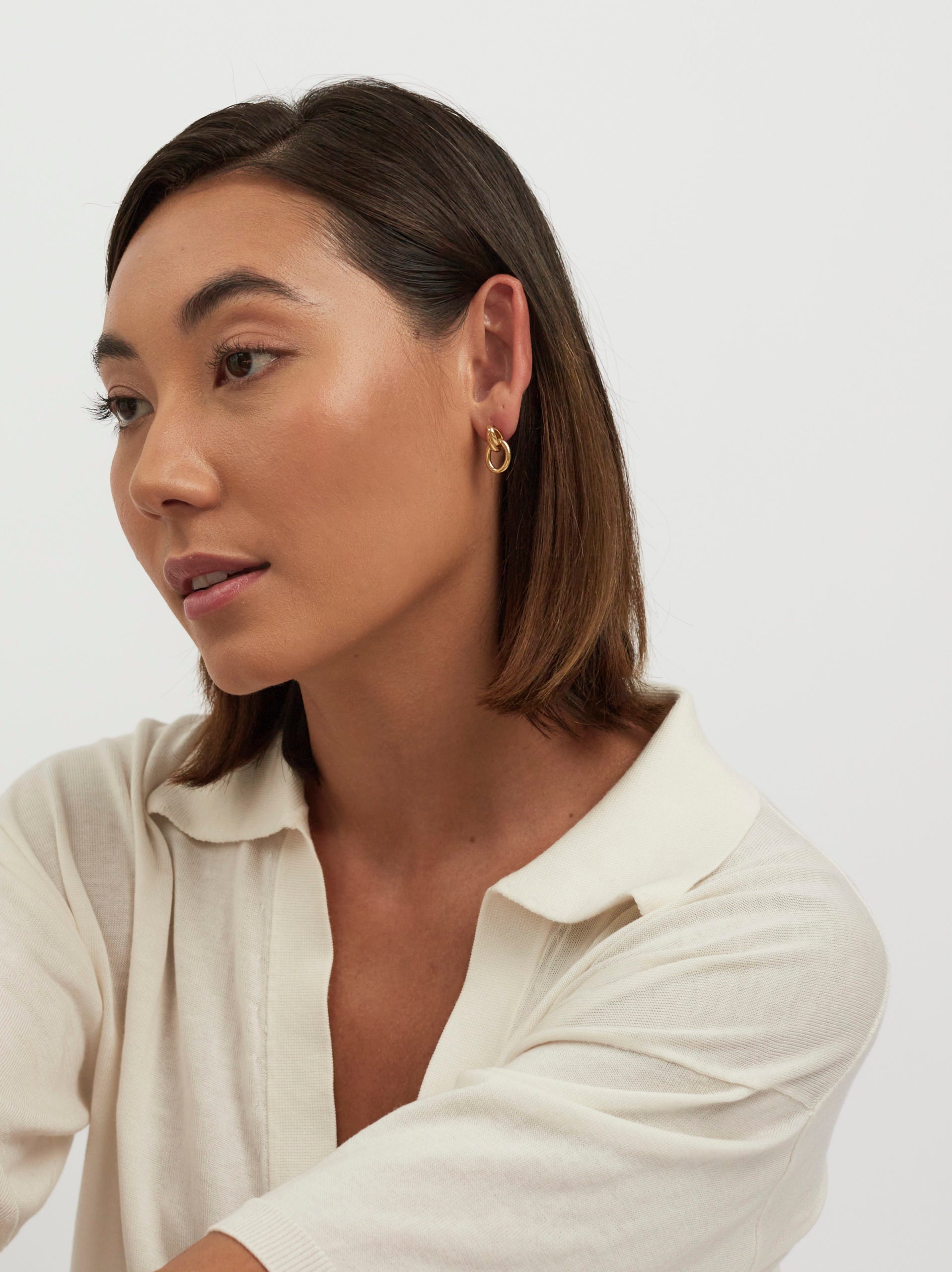 Small Gold Double Link Stud Earrings