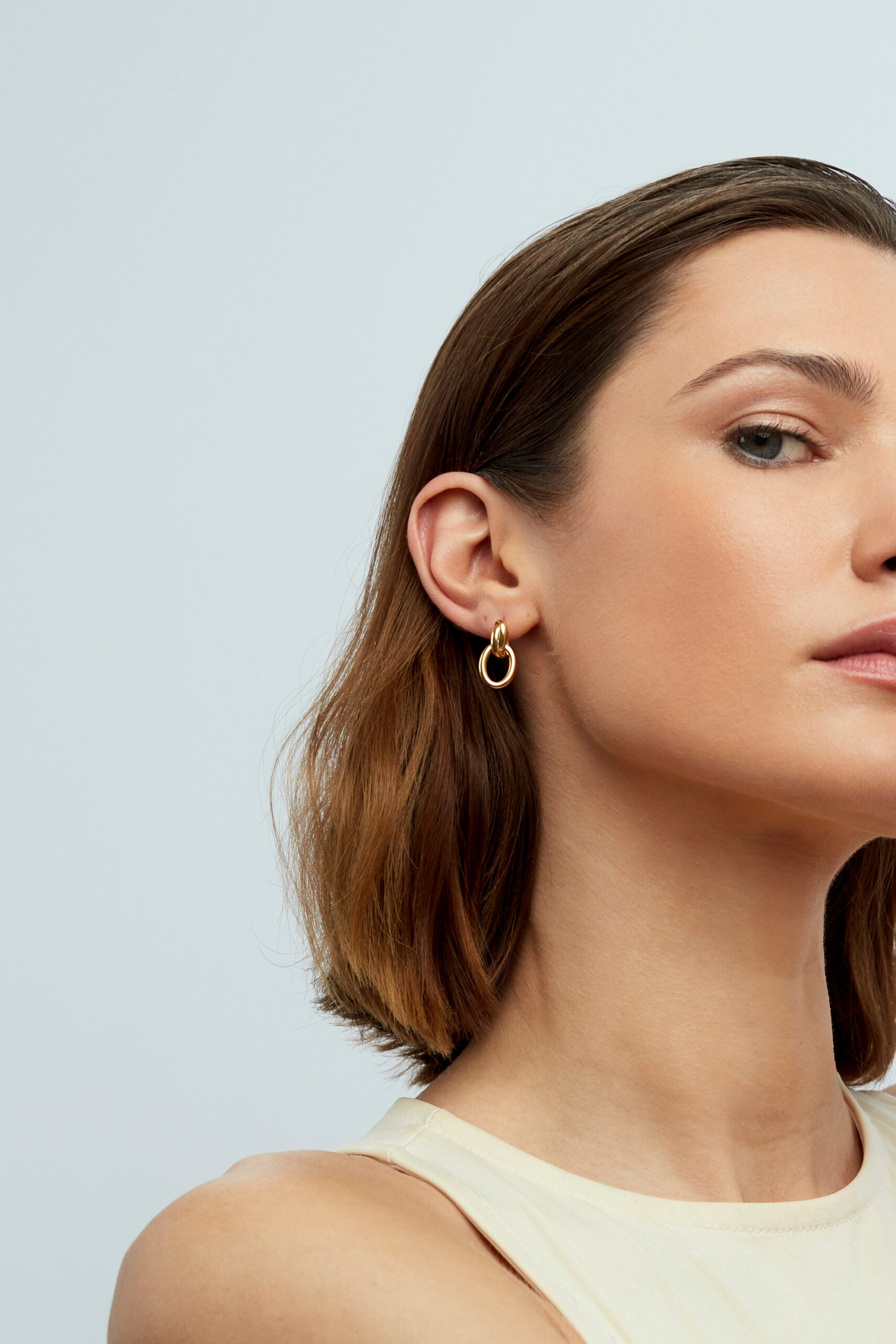 Small Gold Double Link Stud Earrings