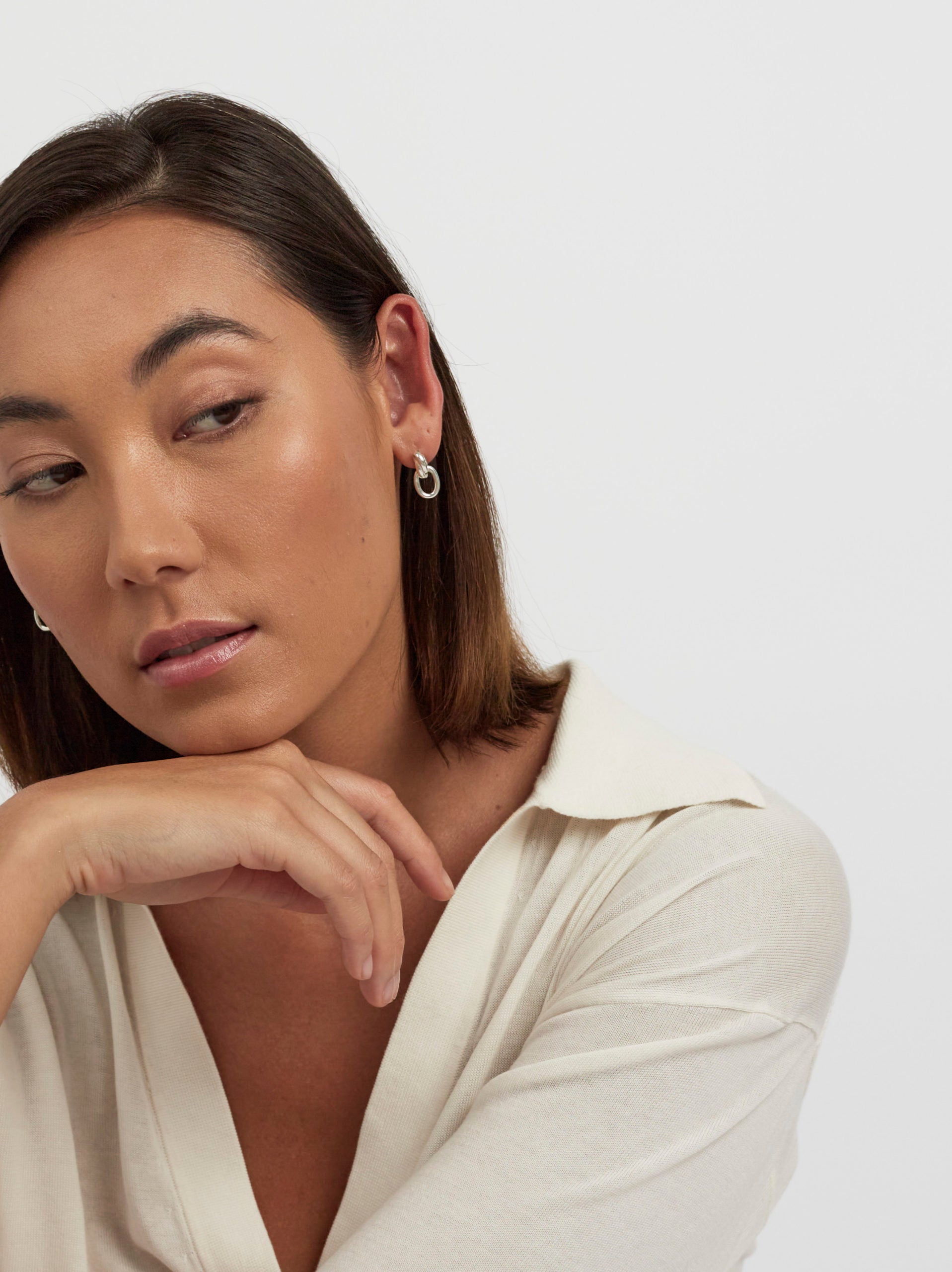 Small Silver Double Link Stud Earrings
