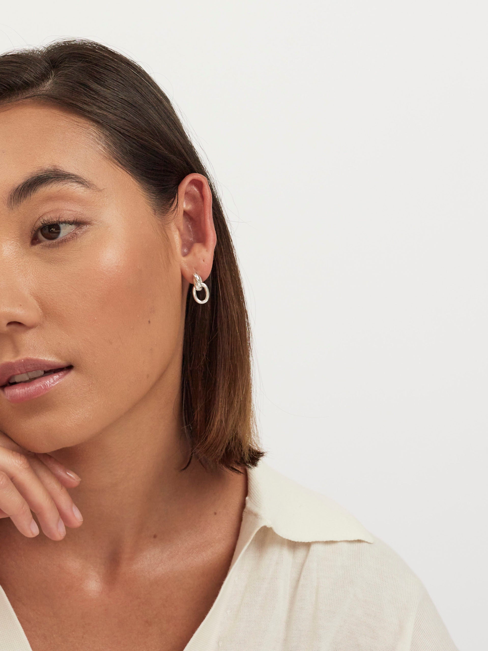Small Silver Double Link Stud Earrings