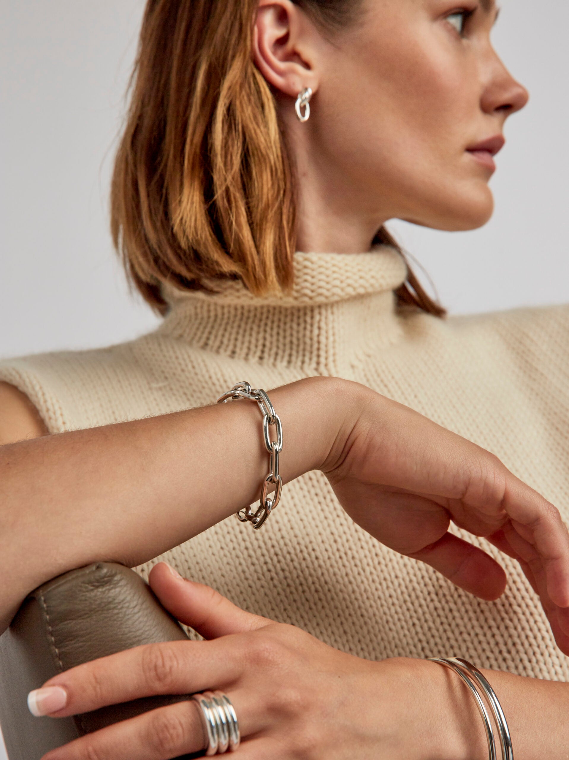 Small Silver Oval Linked Bracelet