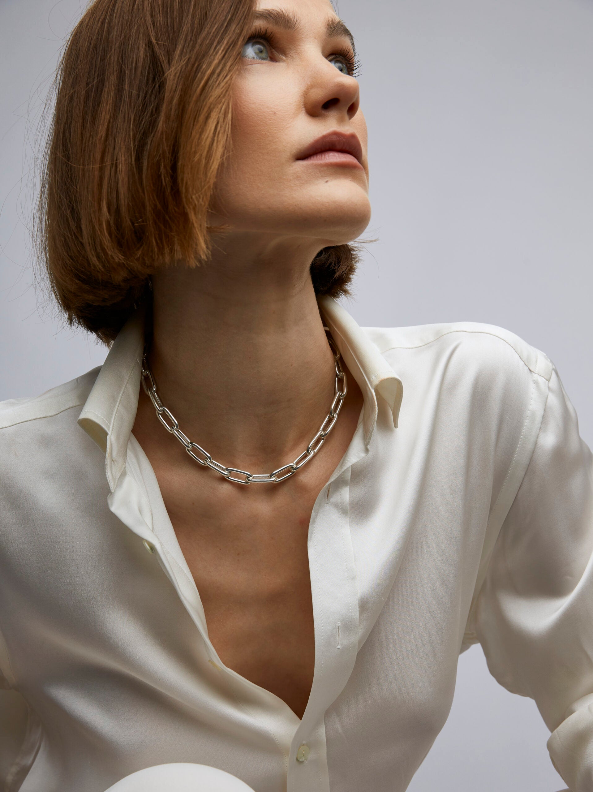 Small Silver Oval Chain Necklace