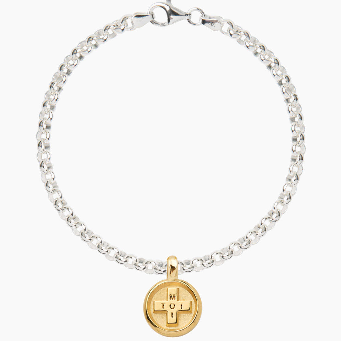 Gold Moi + Toi Disc on Silver Belcher Bracelet