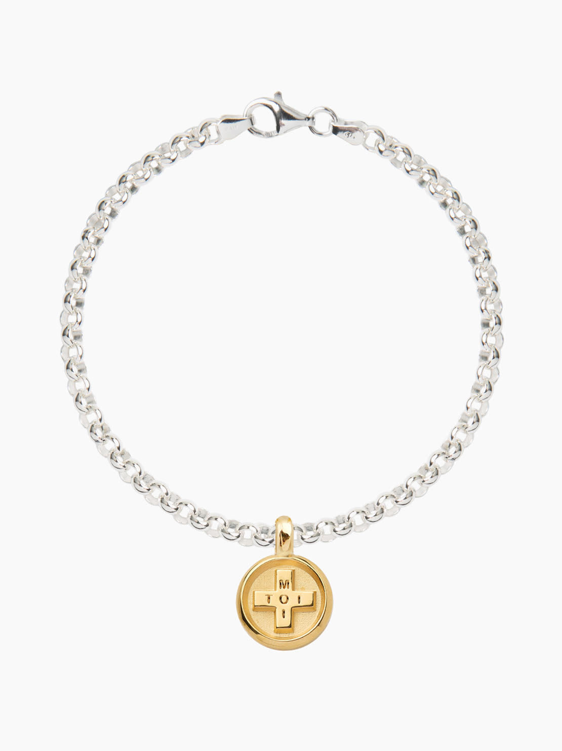 Gold Moi + Toi Disc on Silver Belcher Bracelet