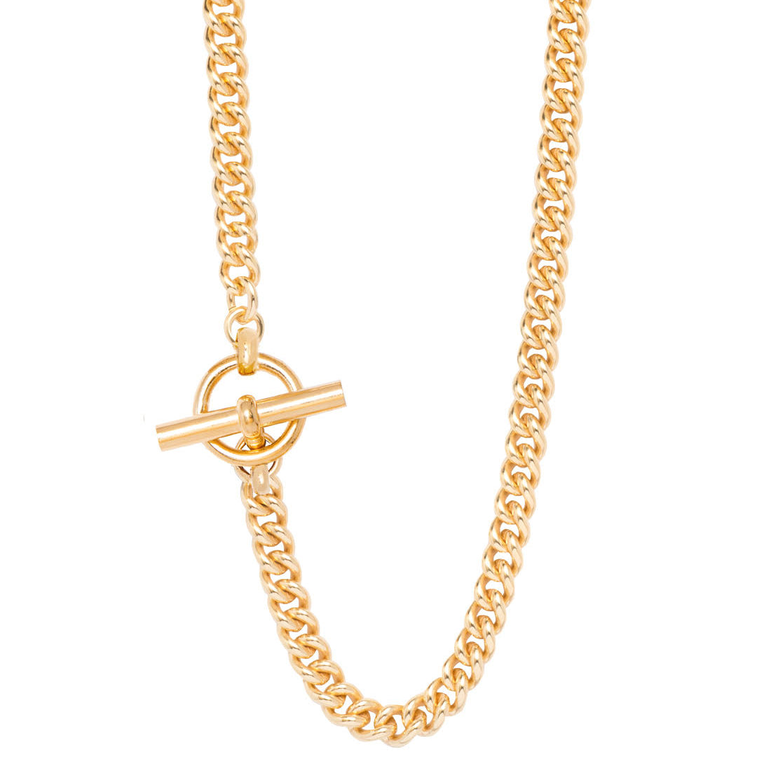 Men's Gold T-Bar Clasp Curb Link Necklace