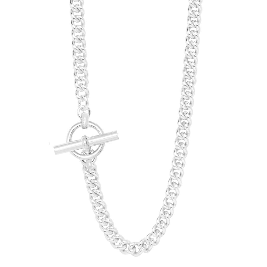 Men's Solid Sterling Silver T-Bar Clasp Curb Link Necklace