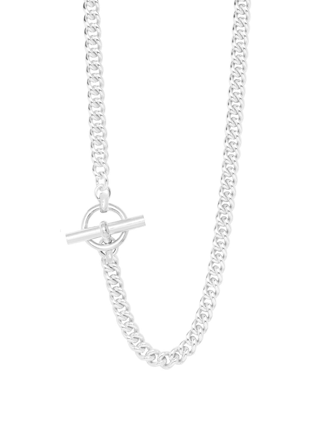 Solid Sterling T Bar Clasp Curb Link Necklace