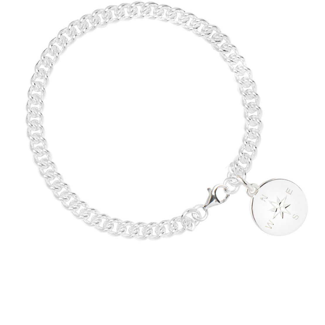 Silver Compass Curb Link Bracelet