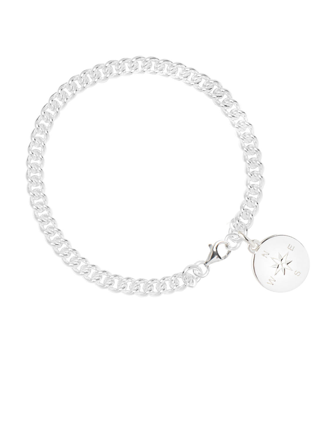 Silver Compass Curb Link Bracelet