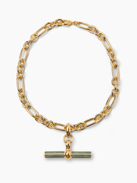Olive Enamelled Giant Gold T-Bar on Firenze Necklace