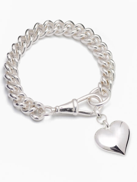 Large Silver Heart on Large Curb Clipt Bracelet