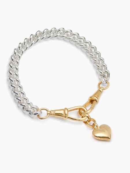 Mixed Metal Small Heart on Medium Curb Clipt Bracelet