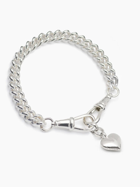 Small Silver Heart on Medium Curb Clipt Bracelet